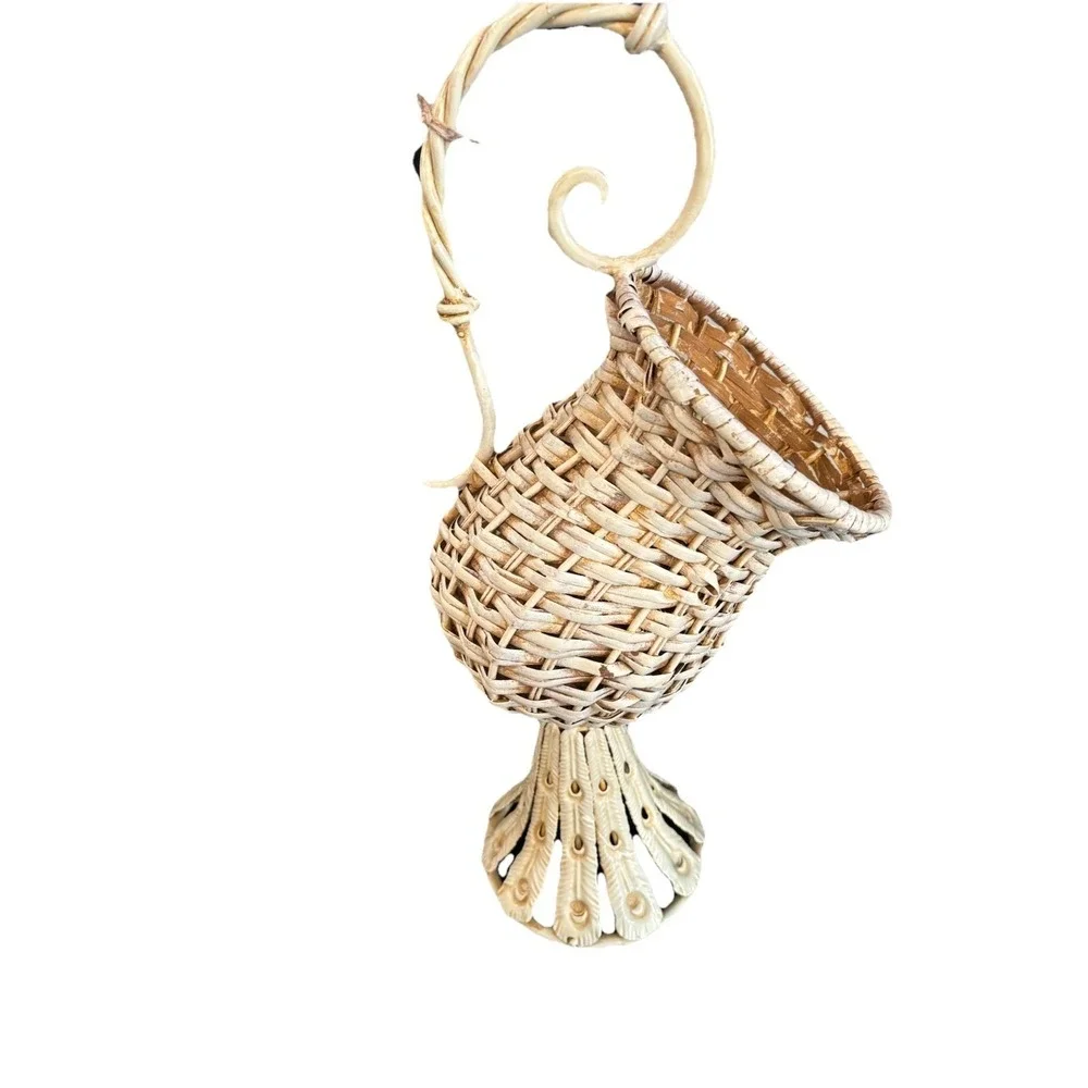 off white Metal Unique Basket With Handle Approximately 19.5